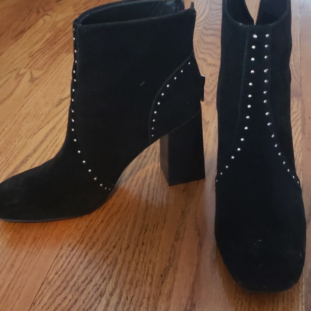 Black faux suede booties with studd accents